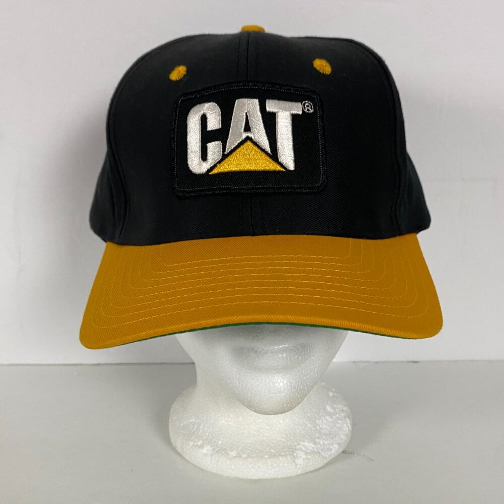 Vintage CAT Caterpillar Patch Snapback Hat Taiwan Black Yellow Cotton